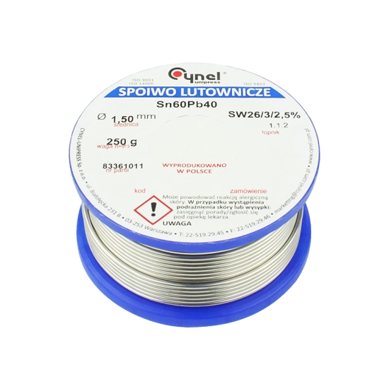 Cyna lutownicza LC60-SW26 1,50/250g CYNEL – profesjonalne spoiwo lutownicze z topnikiem, idealne do precyzyjnego lutowan
