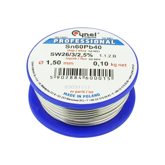 Cyna lutownicza LC60-FSW26 1,50/100g CYNEL – drut lutowniczy z topnikiem, idealny do precyzyjnego lutowania elektroniki