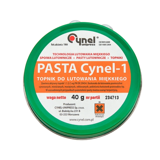 Pasta lutownicza 40g CYNEL – wysokiej jakości topnik do lutowania elektroniki i przewodów.